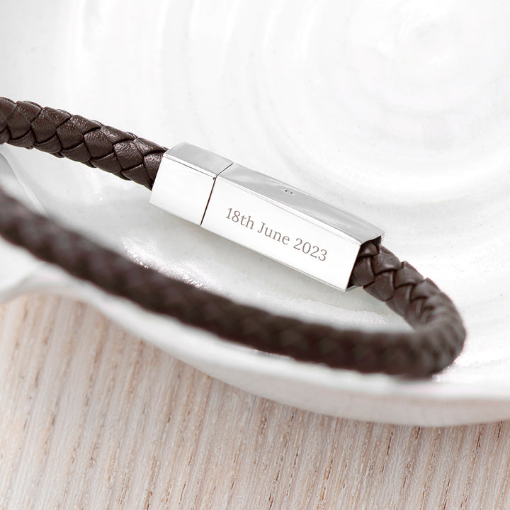 Personalised Men's Leather Anchor Bracelet With Tube Clasp