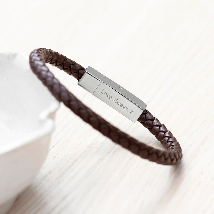 Personalised Men's Leather Infinity Bracelet With Tube Clasp