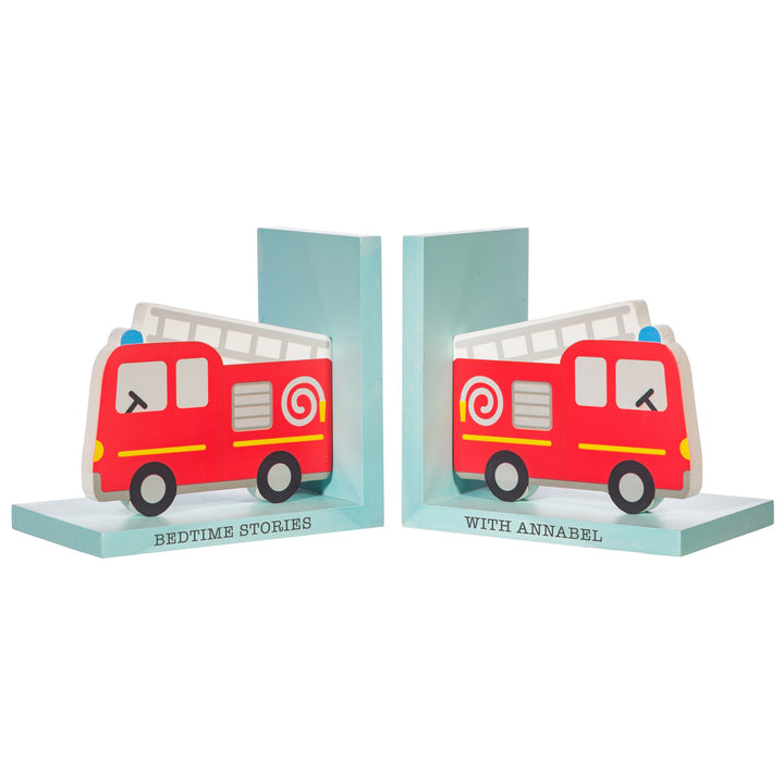 Personalised Kids Fire Engine Bookends