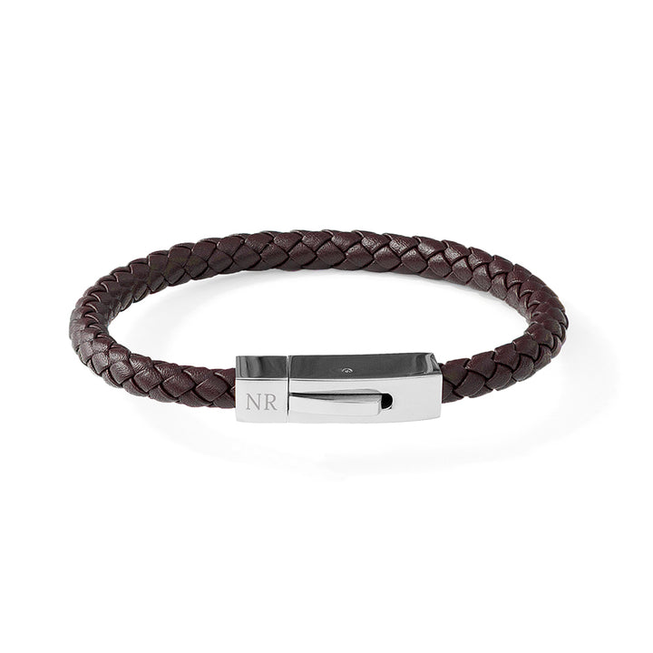 Personalised Men's Brown Leather Contemporary Clasp Bracelet