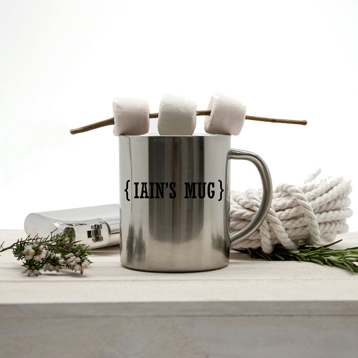 Personalised Name with Swirl Brackets Silver Outdoor Mug 
