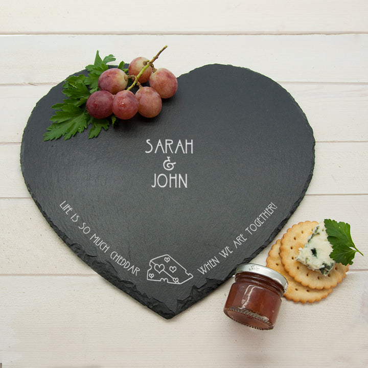 Romantic Pun Life is So Much Cheddar" Heart Slate Cheese Board"