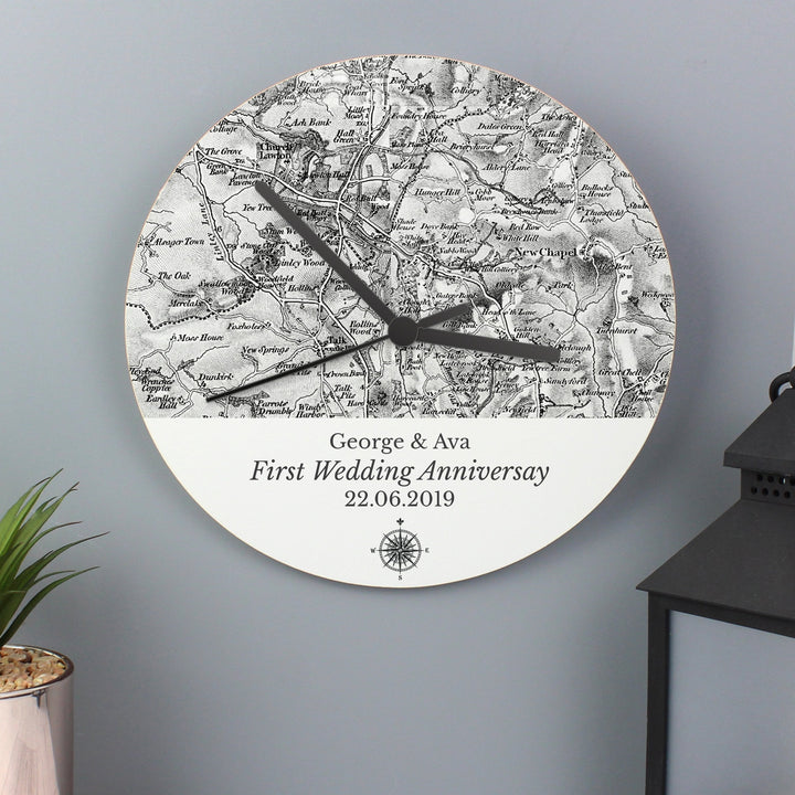 Personalised 1805 - 1874 Old Series Map Compass Wooden Clock