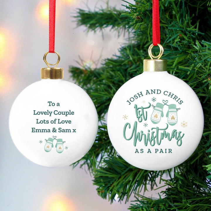 Personalised '1st Christmas As A Couple' Christmas Tree Bauble