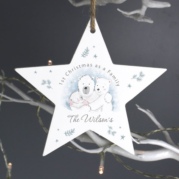 Personalised 1st Christmas as a Family Wooden Star Decoration