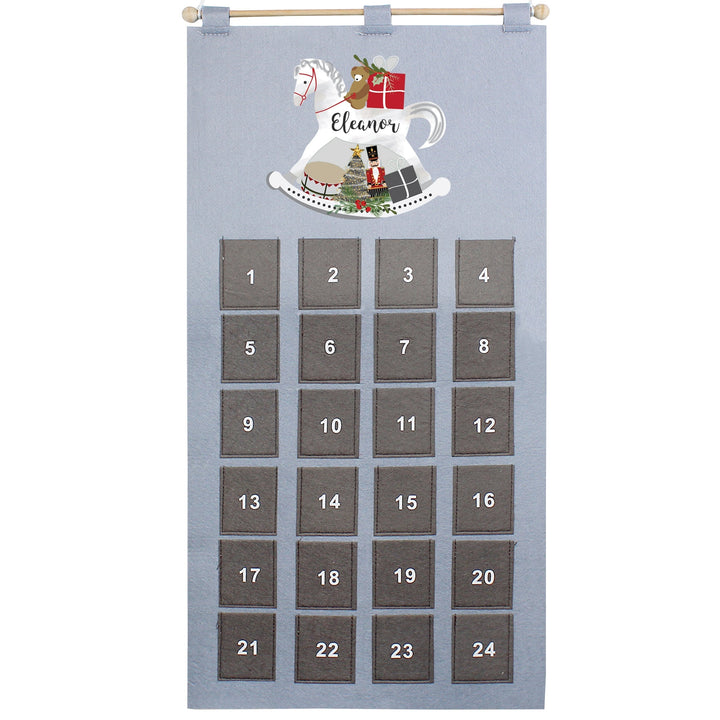 Personalised 2024 Rocking Horse Advent Calendar In Silver Grey