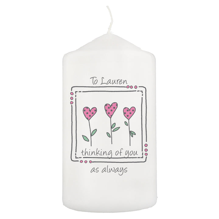 Personalised 3 Hearts Message Pillar Candle