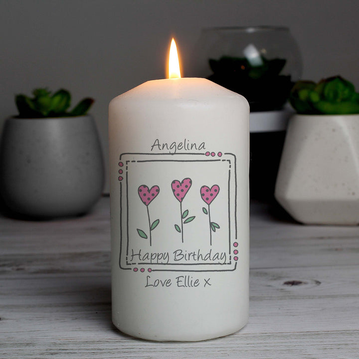 Personalised 3 Hearts Message Pillar Candle