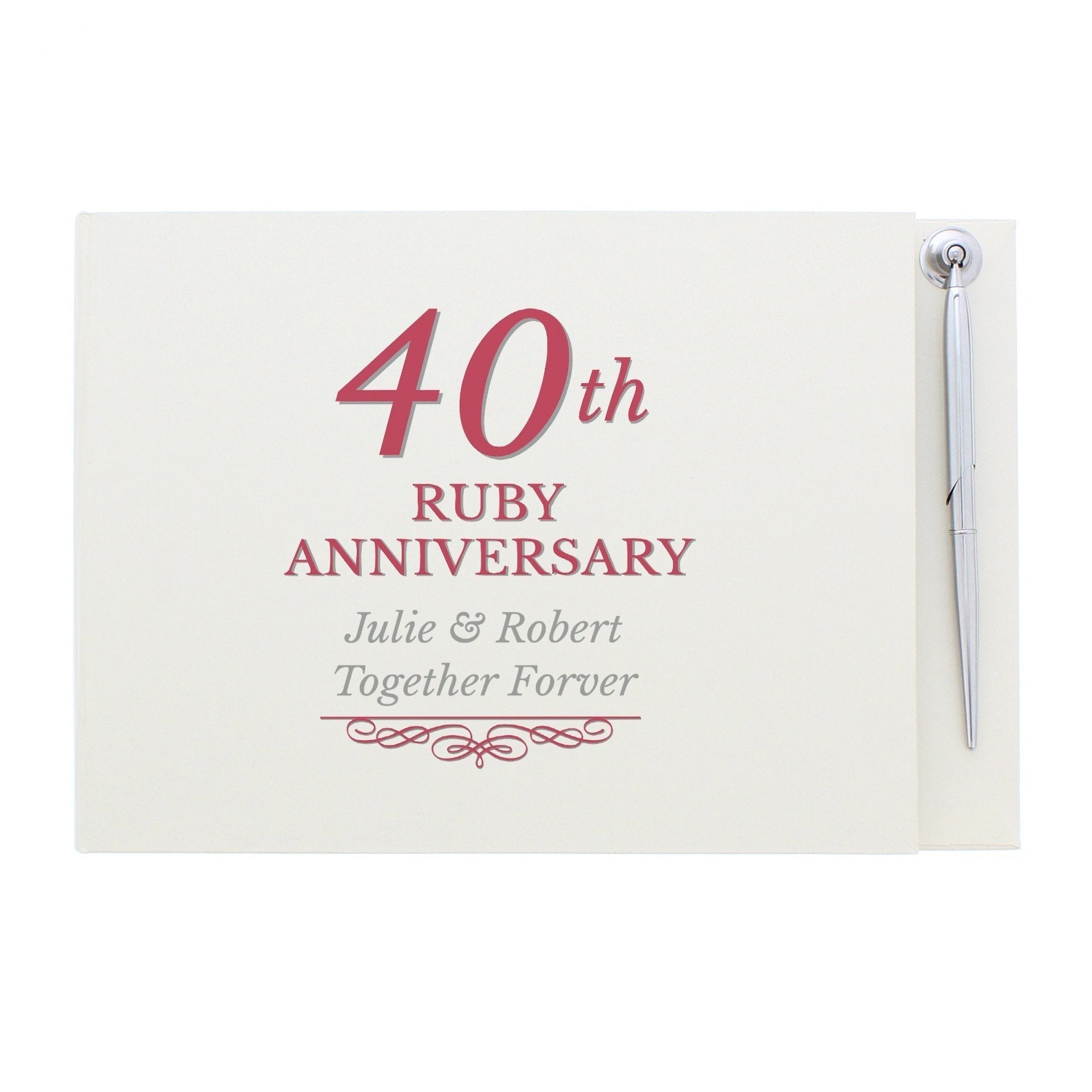 Personalised 40th Ruby Anniversary Hardback Guest Book & Pen