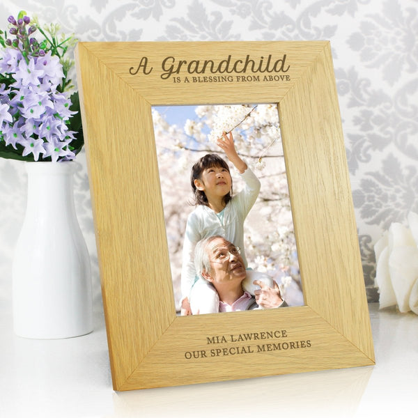 Personalised "A Grandchild Is A Blessing" 4x6 Oak Finish Photo Frame