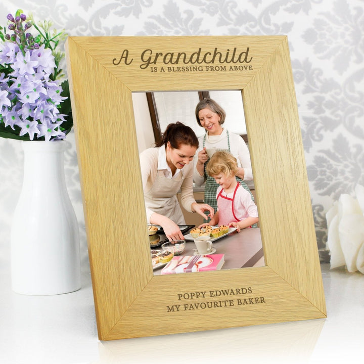 Personalised "A Grandchild Is A Blessing" 4x6 Oak Finish Photo Frame