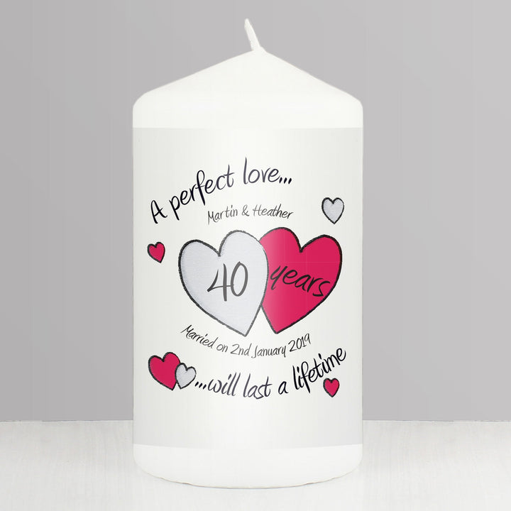 Personalised A Perfect Love Ruby Anniversary Pillar Candle