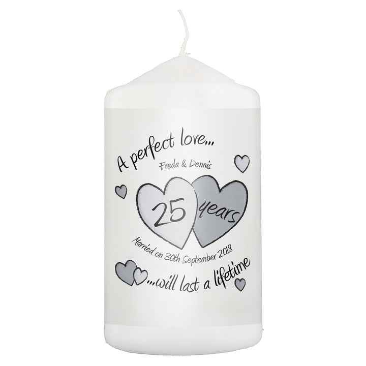 Personalised A Perfect Love Silver Anniversary Pillar Candle
