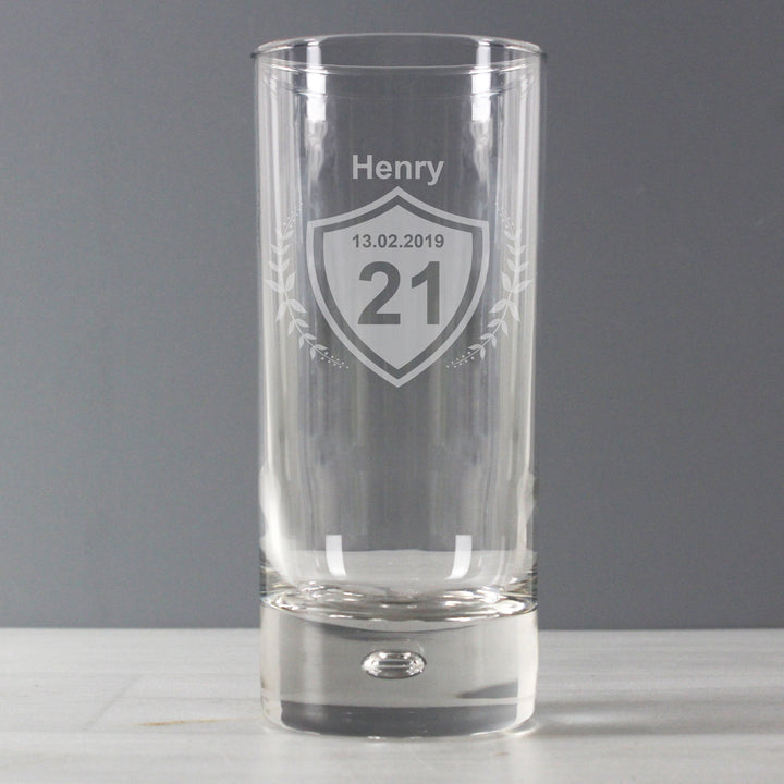 Personalised Age Crest Hi Ball Bubble Glass