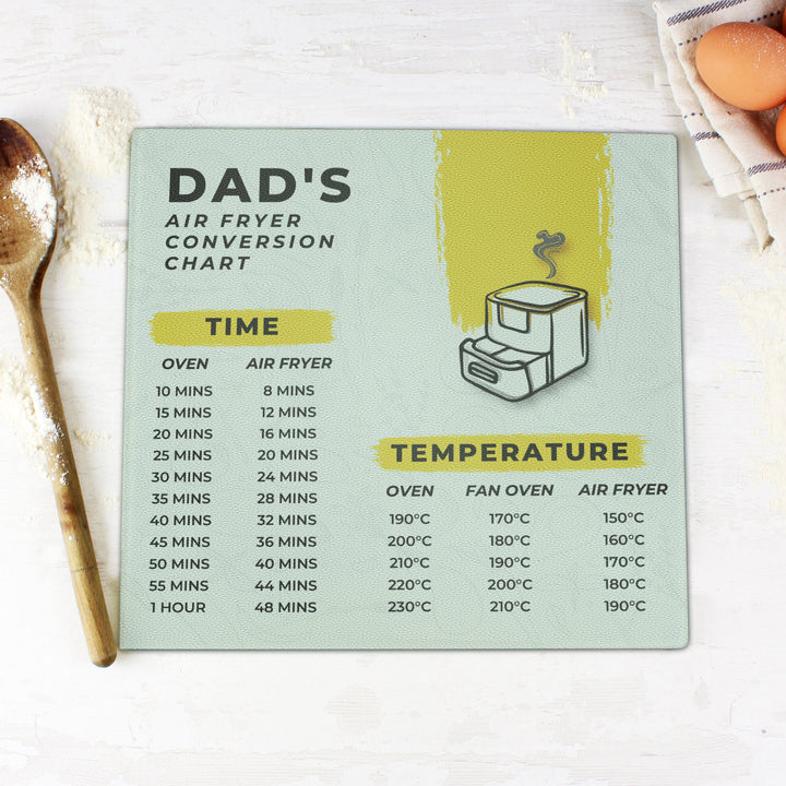 Personalised Air Fryer Chart Glass Chopping Board/Worktop Saver - Father's Day gift