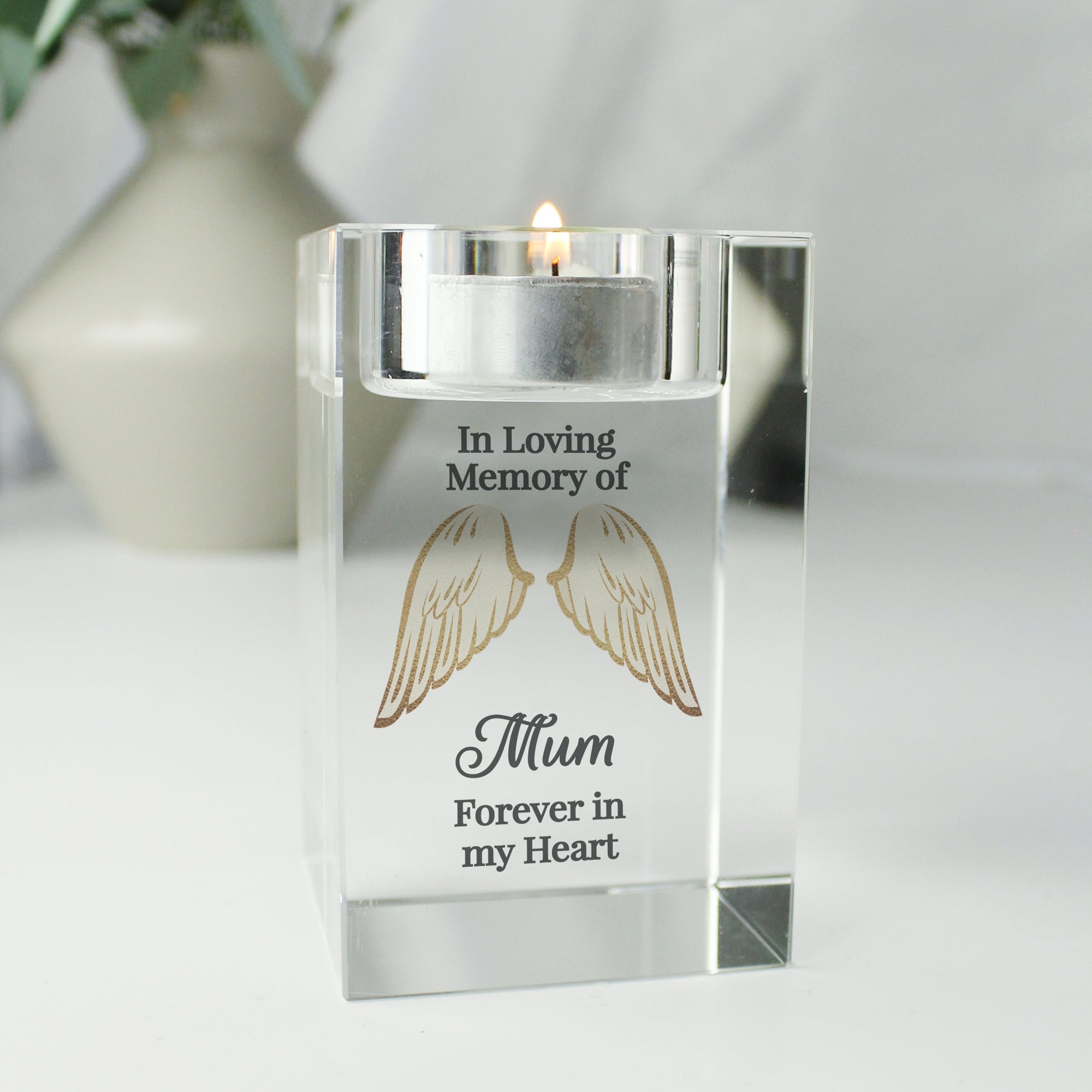 Personalised Angel Wings Memorial Glass Tealight Holder