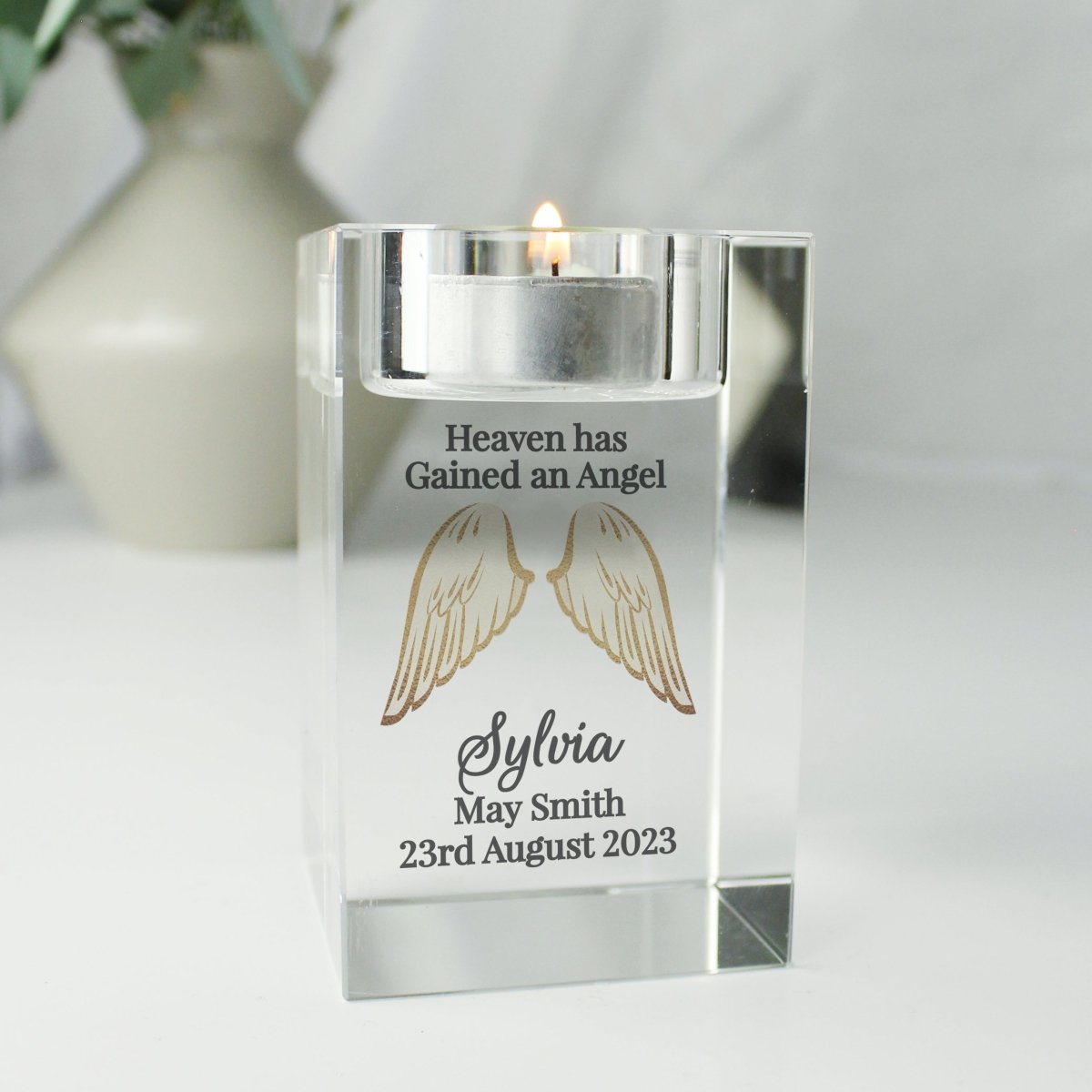 Buy Personalised Angel Wings Memorial Glass Tealight Holder from £13.99 ...