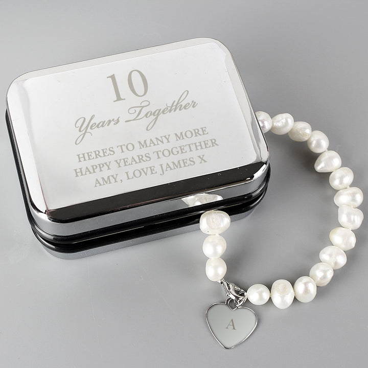 Personalised Anniversary Silver Box and Pearl Bracelet