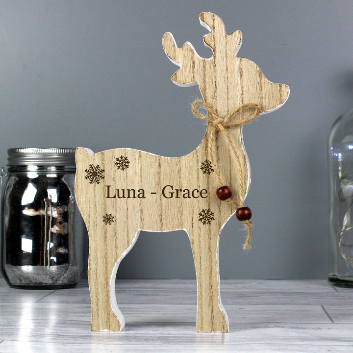 Personalised Any Name Rustic Wooden Reindeer Decoration