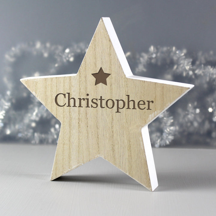 Personalised Any Name Rustic Wooden Star Decoration