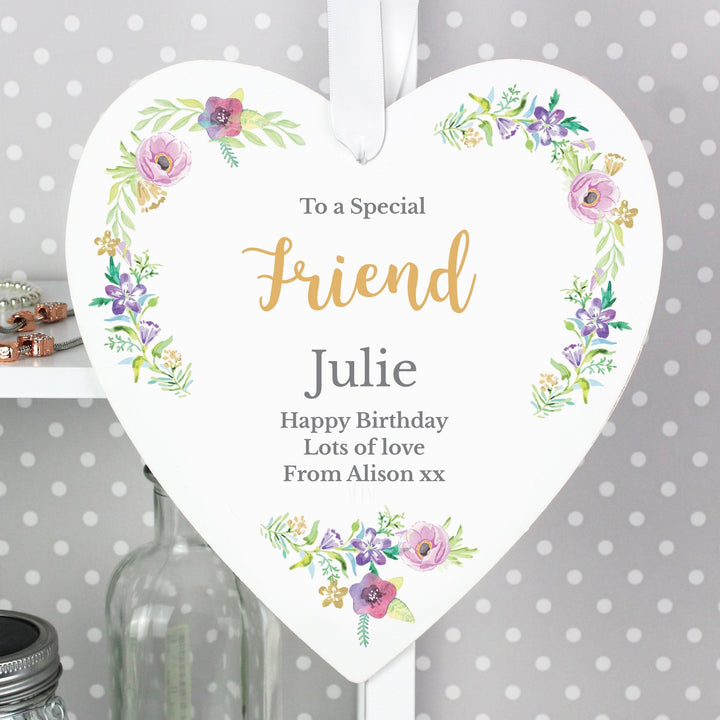 Personalised Any Role 'Floral Watercolour' Large Wooden Heart Decoration