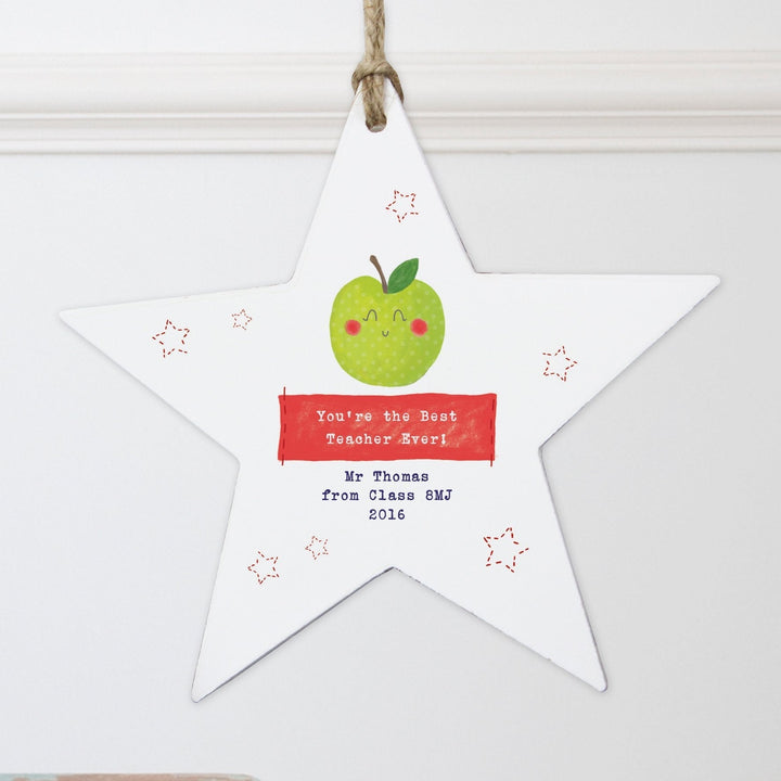 Personalised Apple for the Teacher Wooden Star Decoration