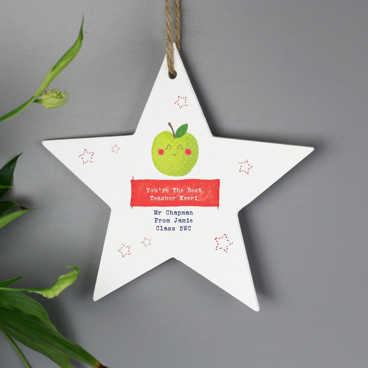Personalised Apple for the Teacher Wooden Star Decoration