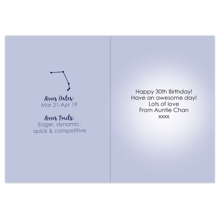 Personalised Aries Zodiac Star Sign Card (March 21st-April 19th)