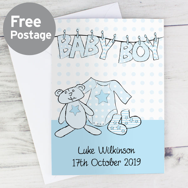 Personalised Baby Boy Washing Line Card