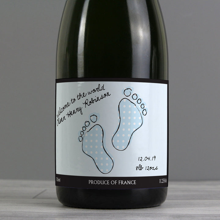 Personalised Baby Footprint Blue Champagne