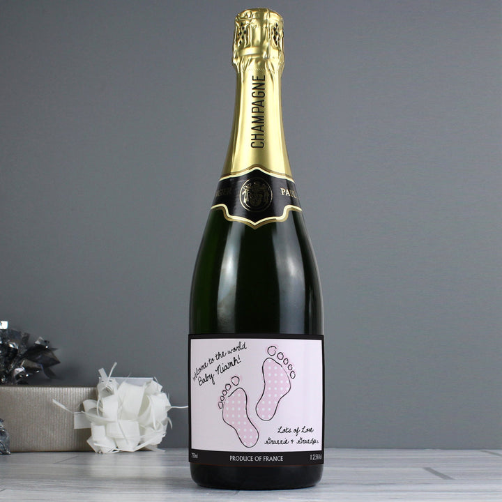 Personalised Baby Footprint Pink Champagne
