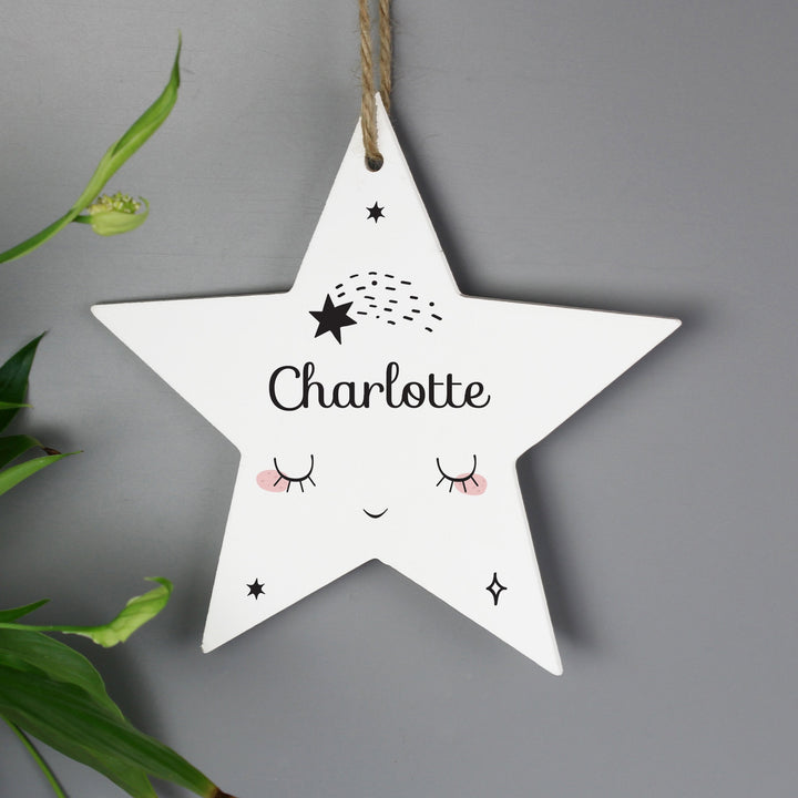 Personalised Baby Moon Wooden Star Decoration