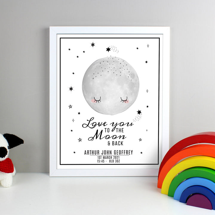 Personalised Baby To The Moon and Back White Framed Print