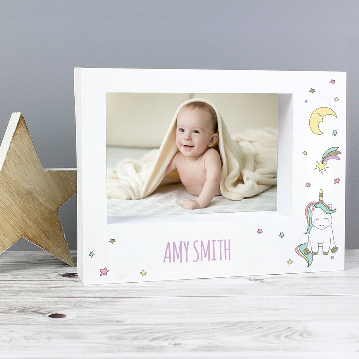 Personalised Baby Unicorn 7x5 Landscape Box Photo Frame