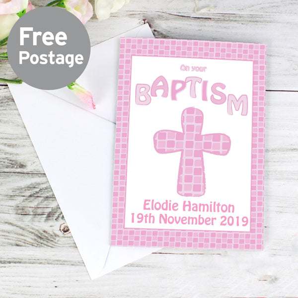 Personalised Baptism Card Pink