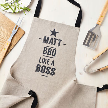 Personalised BBQ Like A Boss Linen Apron