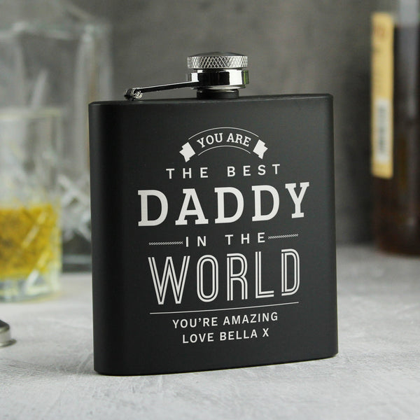 Personalised Best in The World Black Hip Flask - Father's Day gift