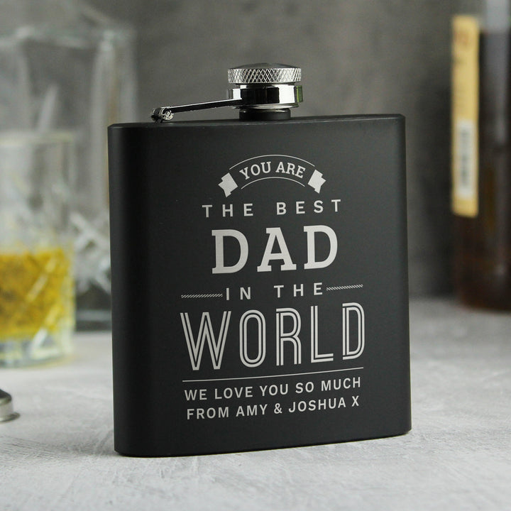 Personalised Best in The World Black Hip Flask - Father's Day gift