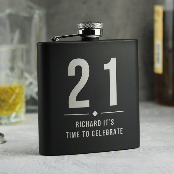 Personalised Big Numbers Black Hip Flask - Father's Day gift