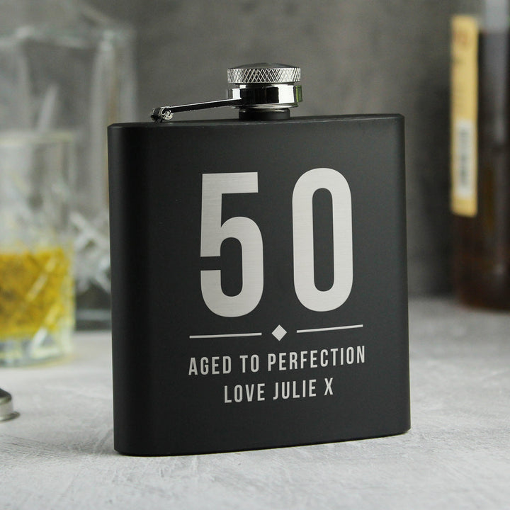 Personalised Big Numbers Black Hip Flask - Father's Day gift