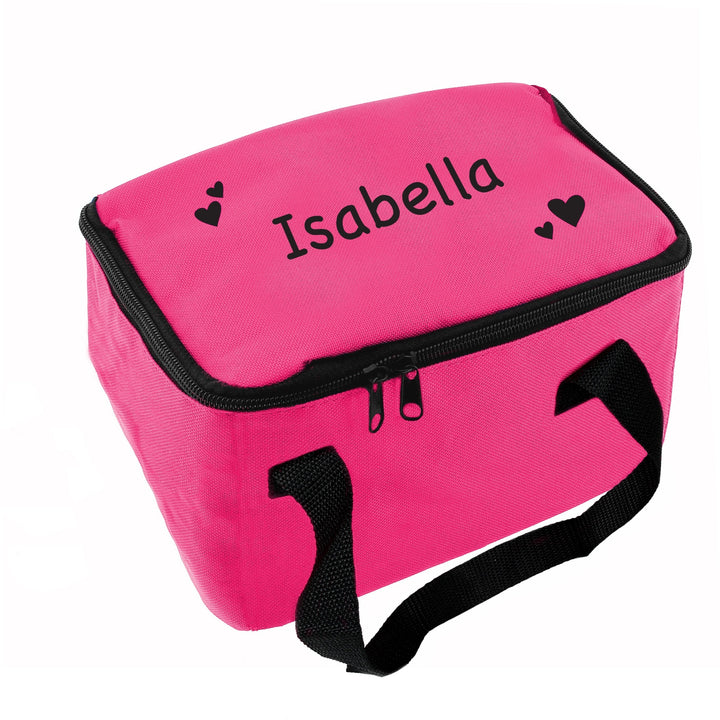 Personalised Black Hearts Pink Lunch Bag