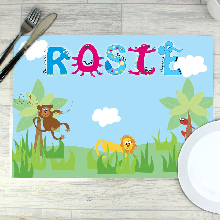 Personalised Blue Animal Alphabet Placemat