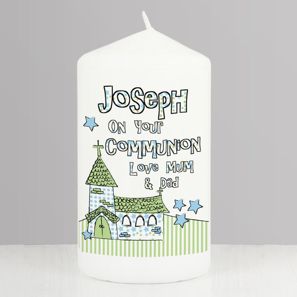 Personalised Blue Church Pillar Candle