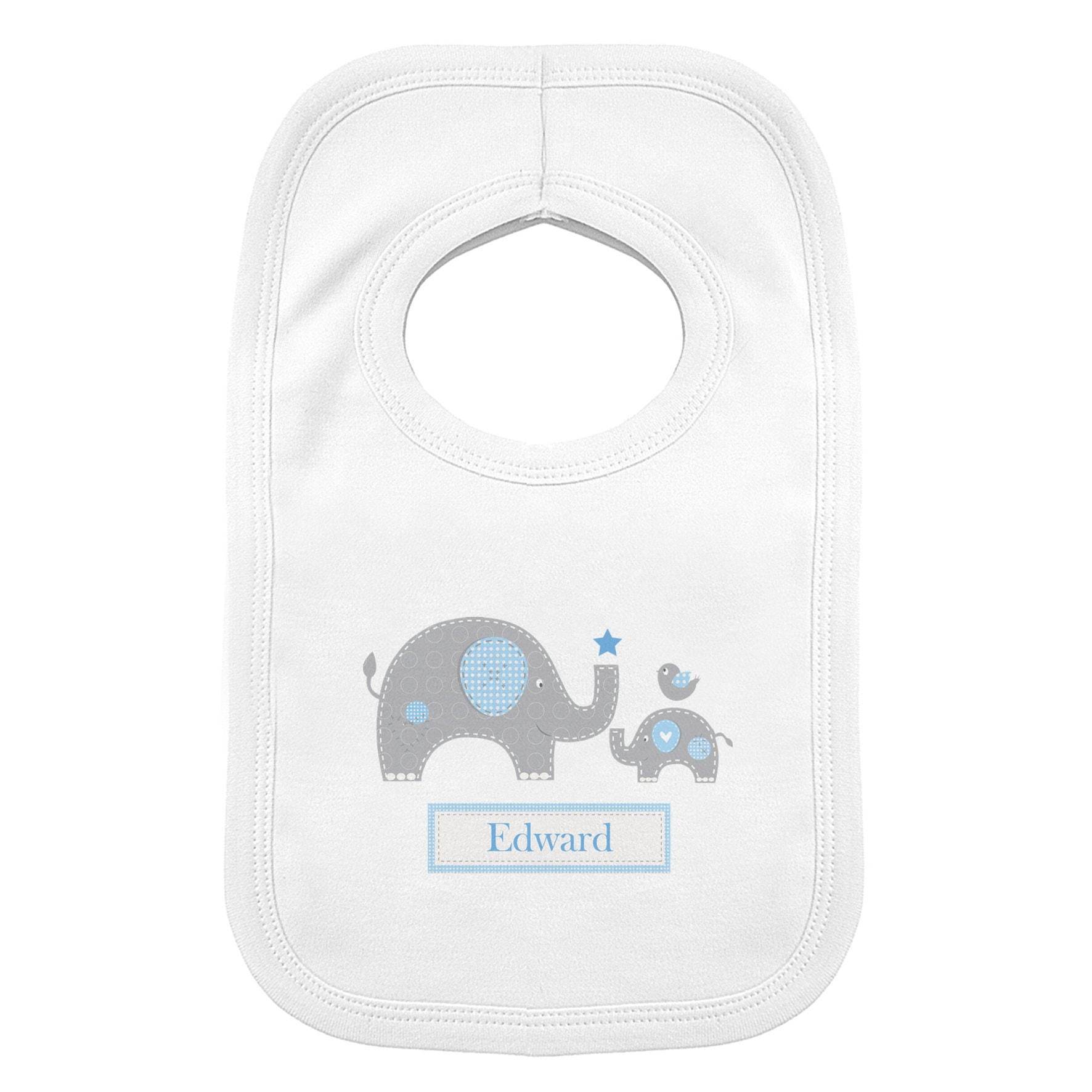Personalised Blue Elephant 0-3 Months Baby Bib