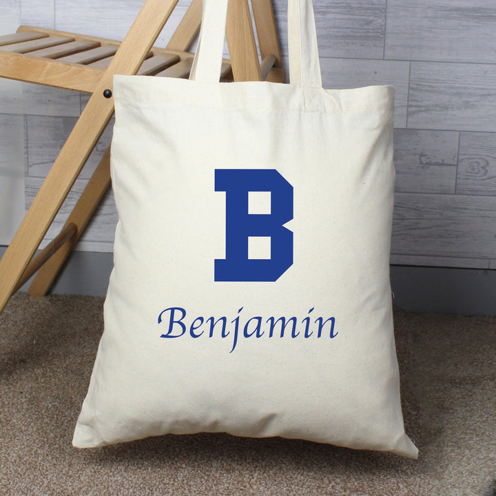 Personalised Blue Initial Cotton Bag