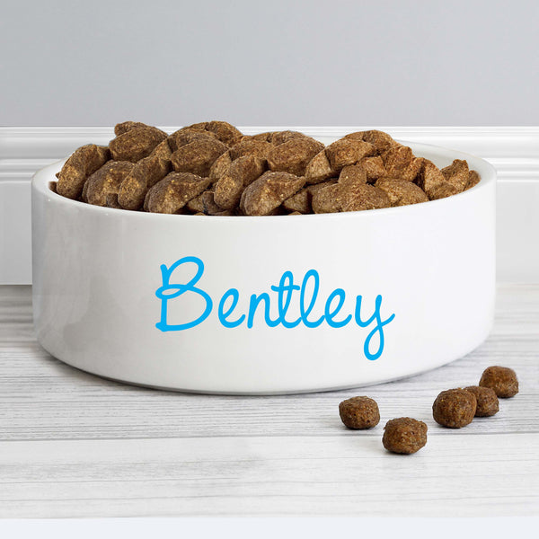 Personalised Blue Name 14cm Medium Pet Bowl For Dogs And Cats