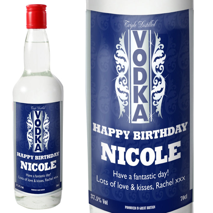 Personalised Blue & Silver Stripe Vodka With Gift Box