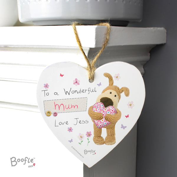 Personalised Boofle Flowers Wooden Heart Decoration