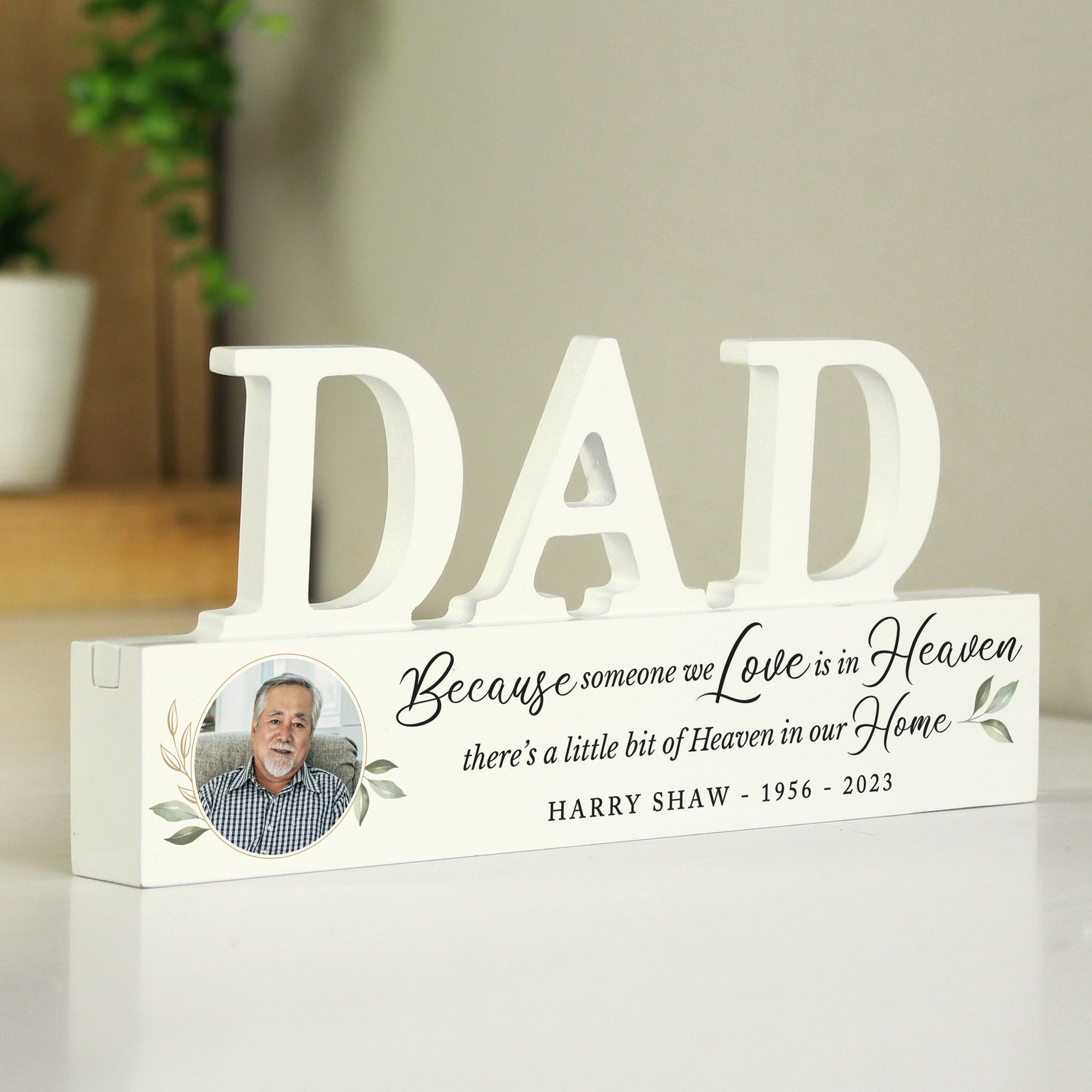 Personalised Botanical Memorial Photo Upload Wooden Dad Ornament