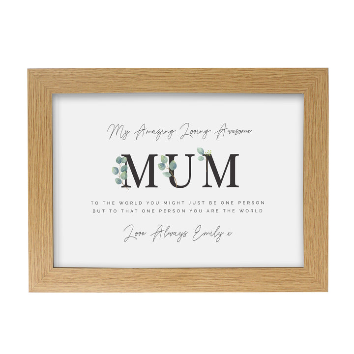 Personalised Botanical Mum A4 Oak Framed Print